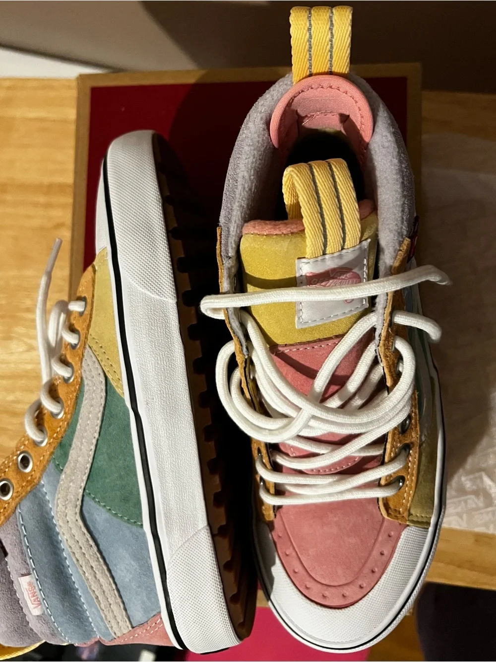 Vans Kids High-Top Sneakers in Pink, Yellow & Tan